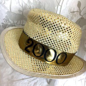 Gold Sequin Top Hat w/ Year 2000 Band Vtg